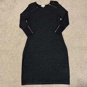 Calvin Klein Knit Pencil Knee Sweater Dress 3/4 Sleeve Zipper Accents Sz M